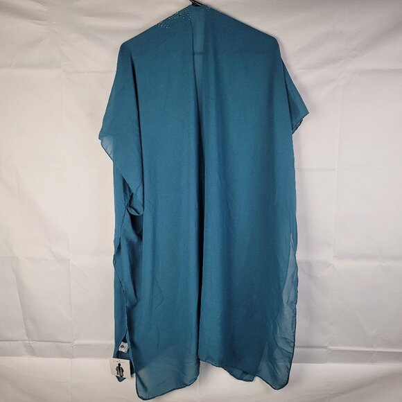 Jessica McClintock Kimono Wrap Kaftan One Size Blue Gemmed Semi Sheer Boho NWT - Picture 4 of 4